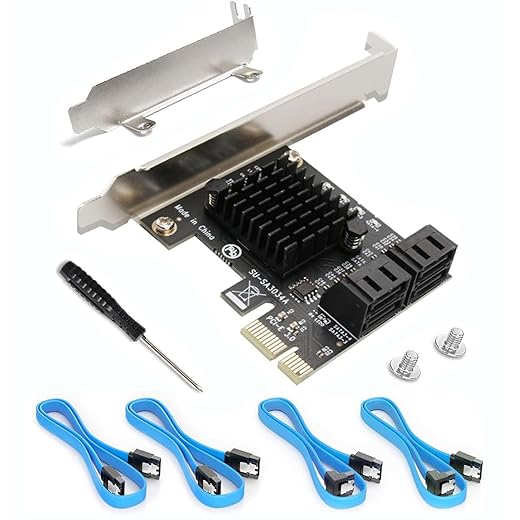 SATA Card PCIE 3.0, 4 Port with 4 Cables, Controller Expansion Card with Low Profile Bracket, Non-Raid, Boot as System Disk, Support 4 SATA 3.0 Devices