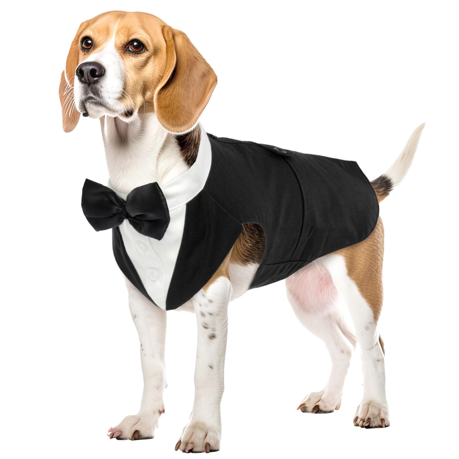Esmoquin de Perro, Smoking para Perros Set Traje y Bandana para Boda Camisa de Pajarita Elegante Formal Ropa Abrigos para Fiesta de Cumpleaños Boda Navidad Halloween Party(Negro, L)