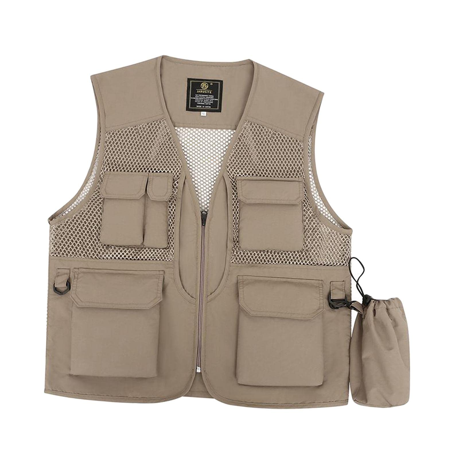 Merishopp Men Fishing Vest Mesh Cloth Lightweight for Climbing Spring Summer Khaki 2XL-Sporting Goods-Water Sports-Swimwear & Safety-Life Jackets & Preservers-1 Piece Men Fishing Vest-picture-20