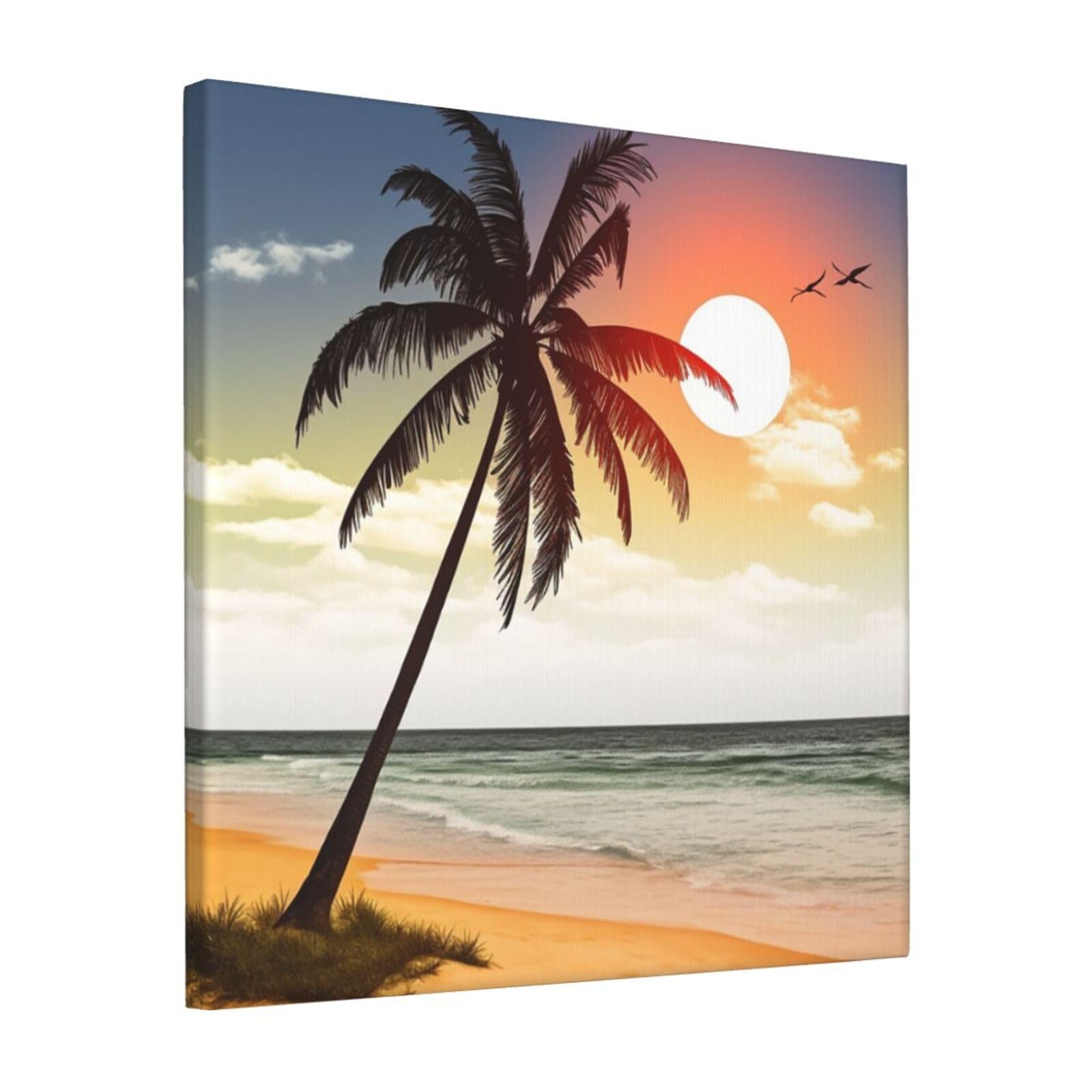 KLOPH Palm tree on beach Canvas Wall Art for Living Room 12"x12" Modern Artwork Painting for Bathroom Hanging Canvas Prints Aesthetic Wallart for Bedroom Kitchen Office Wall Decor