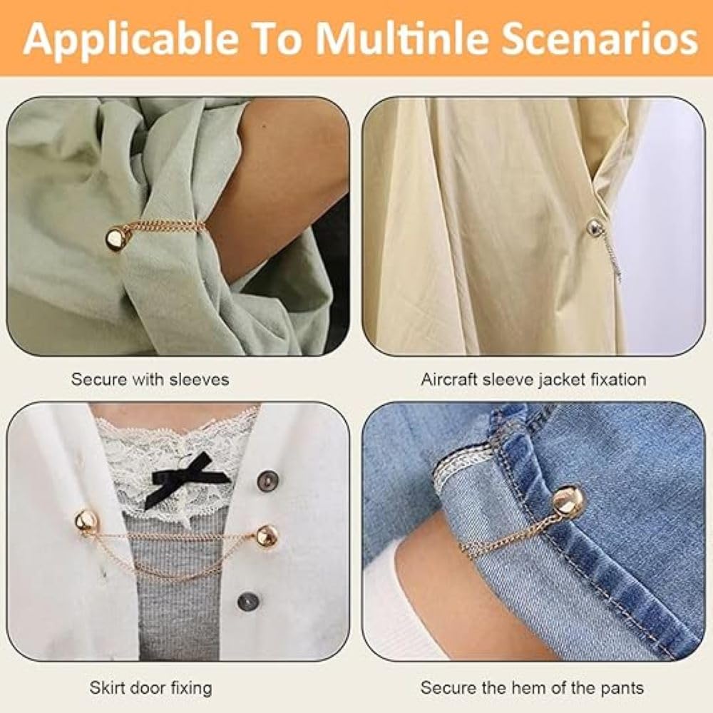 Krupasadhya Magnetic Clothing Clip, Metal Pinless Brooch Clothes Hijab, Scarf Saree, Magnets Chain Cuff Holder, Multi-Use Pinless Brooch Clothes Magnets Pins for Women Men(Pack of 2) 3