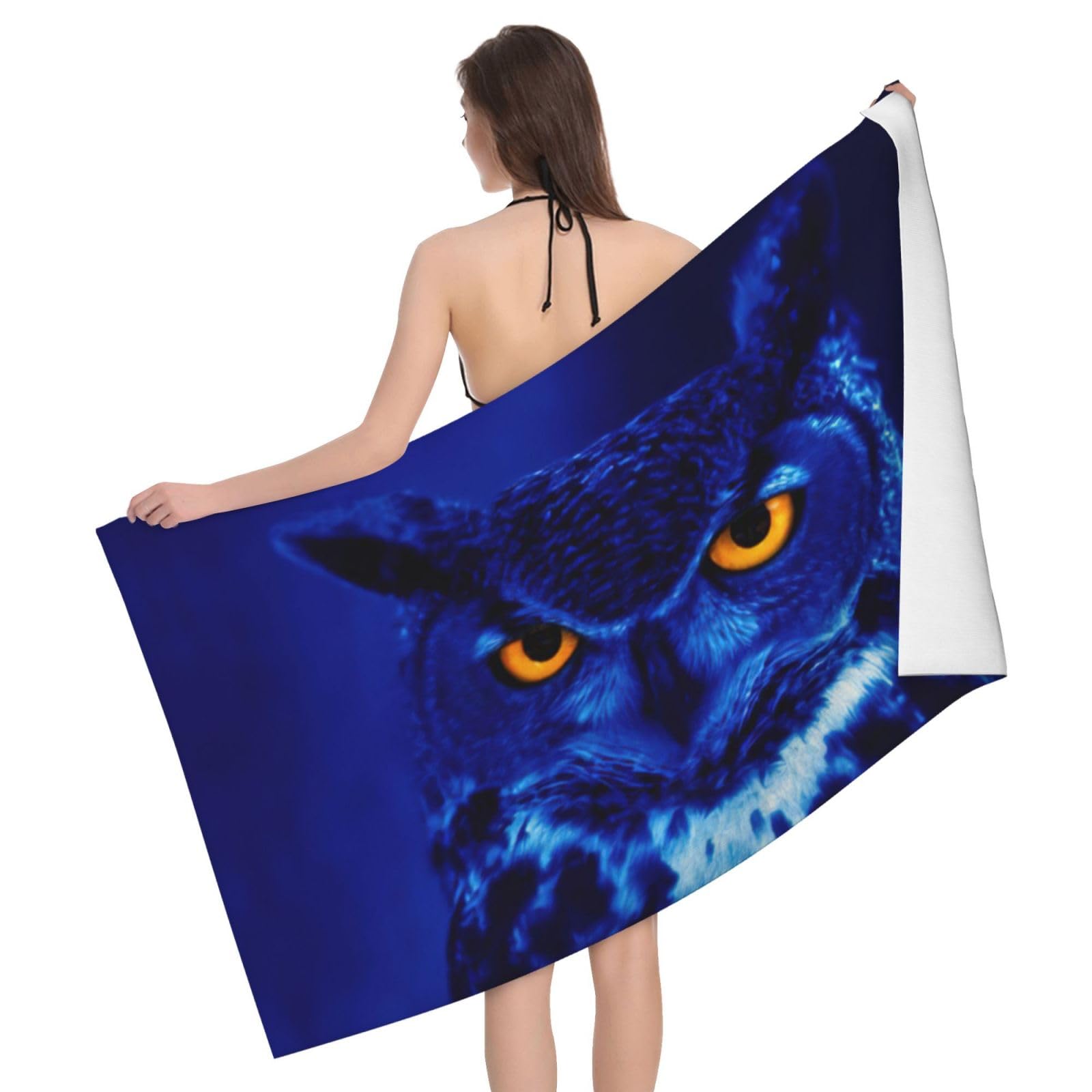 Serviette de bain microfibre hibou bleu idéale pour la plage le sport et la piscine