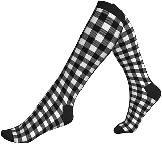 Compression Socks, Black White Stripe Knee High Socks for Women Men | 15-20 Mmhg Knee High Fit, Stretch Knit, Moisture-Wicking Feel, For Nurses, Travel, Running, Cycling And Work