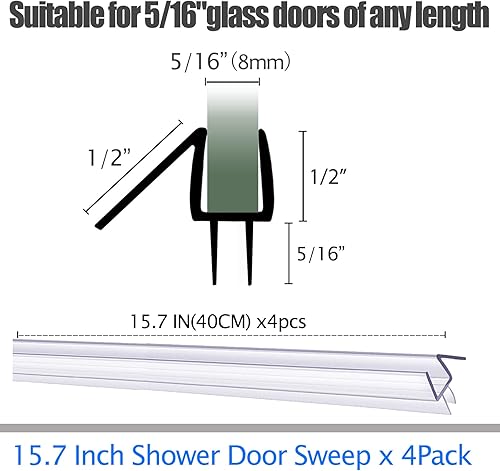 Miniatura 2 de Sello inferior de puerta de ducha, paquete de 4 tiras de sellado de puerta de ducha de vidrio sin marco, instalación segmentada de 4 secciones,