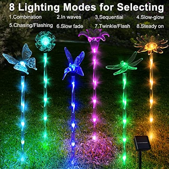 Set of 6 Arcylic Solar Lights for Outside, Solar Powered Garden Decorations, Outdoor Waterproof Pathway Lights for Yard, Patio Plant Pot, Flower Bed (8 Lighting Modes)