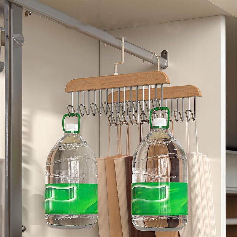 Miniatura 7 de Percha para cinturón para armario, perchas de almacenamiento de madera gruesa con 2 paquetes de 16 ganchos, sujetadores, abrigos, bolsos, ropa,