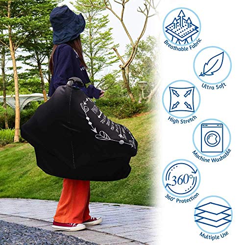 Image of Breathable Car Seat Cover for Babies - Multi-use Cover Carseat Canopy, Soft Breastfeeding Cover, Car Seat Covers for Baby, Boys & Girls Shower Gift, Black