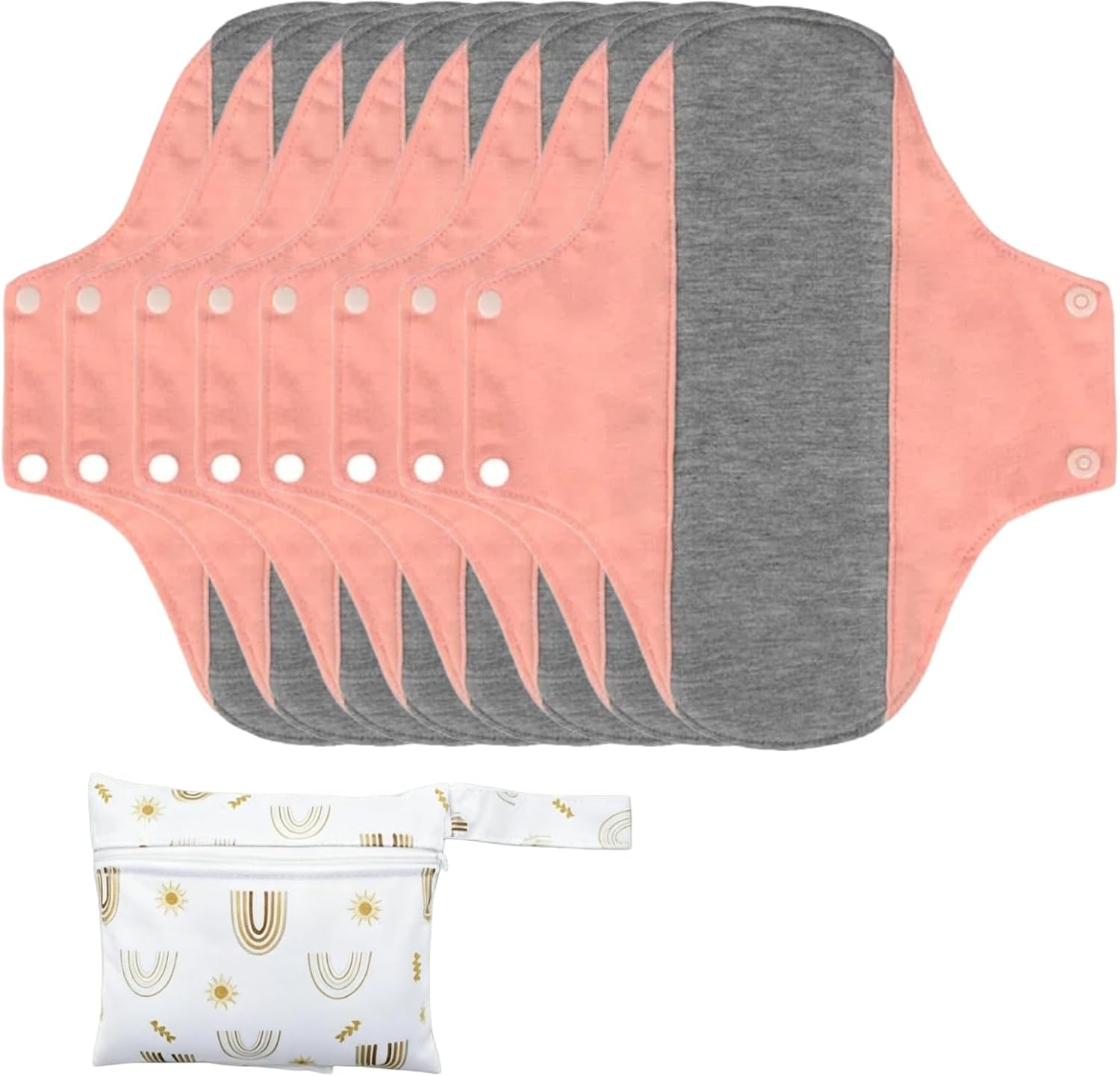 Washable Menstrual Pads,Graphene Cotton Cloth Reusable Incontinence Pads,Sanitary Napkins,with 1 Storage Bag,Panty Liners Pads,Period for Woman Postpartum/Incontinence(Yellow/M/8pcs)