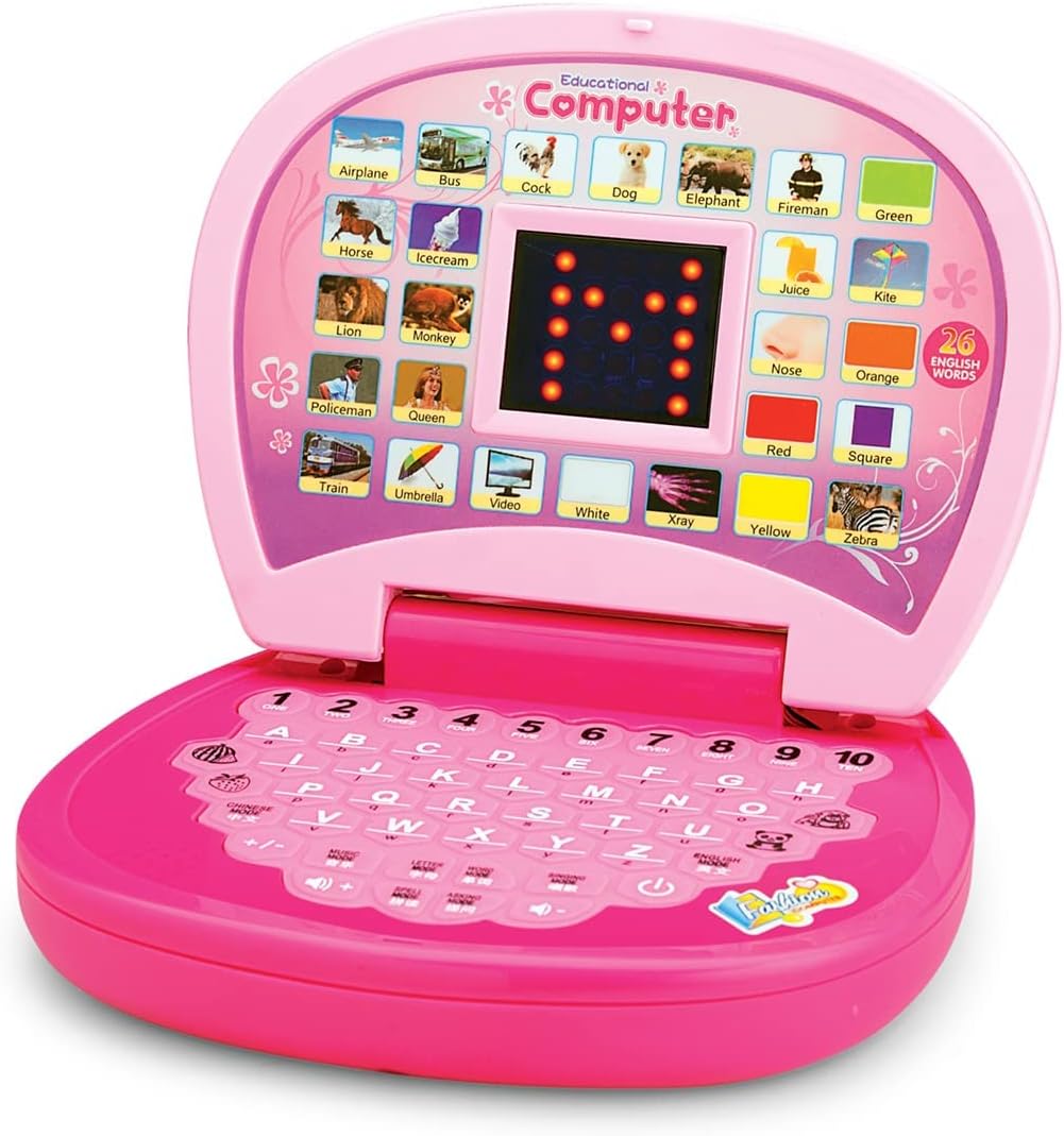 Gooyo GY-2020A Educational Learning Laptop Toy with LED Display and Musical Effects | Play & Learn with Fun | Indoor Toy for Kids | Educational Toy | Pink | 3xAA Battery (Not Included)