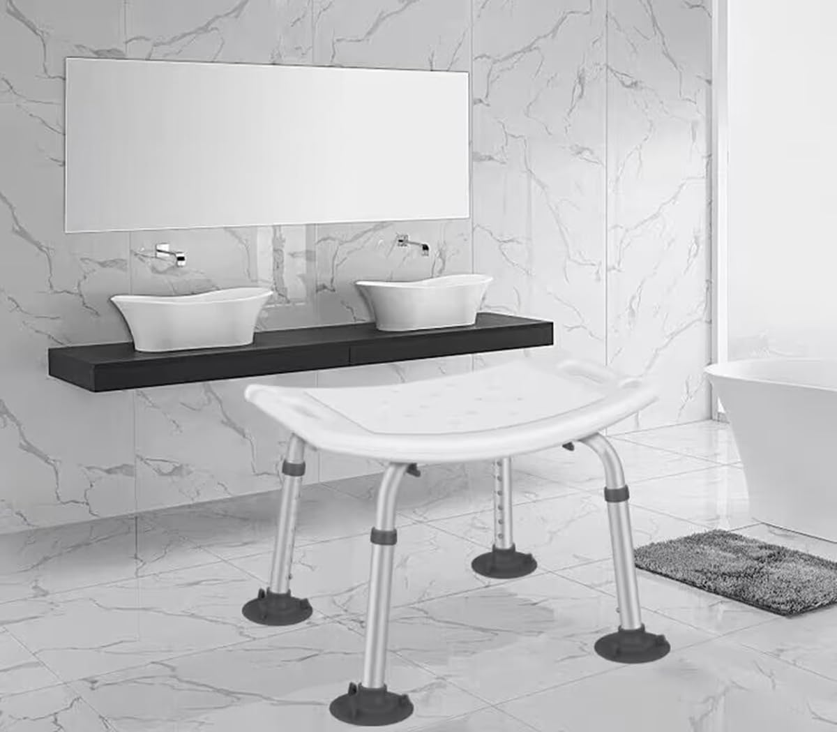 Asiento de seguridad para bañera y ducha con un cepillo de baño, banco ajustable y antideslizante, taburete de bañera para ancianos o personas mayores (silla de ducha sin respaldo y cepillo)