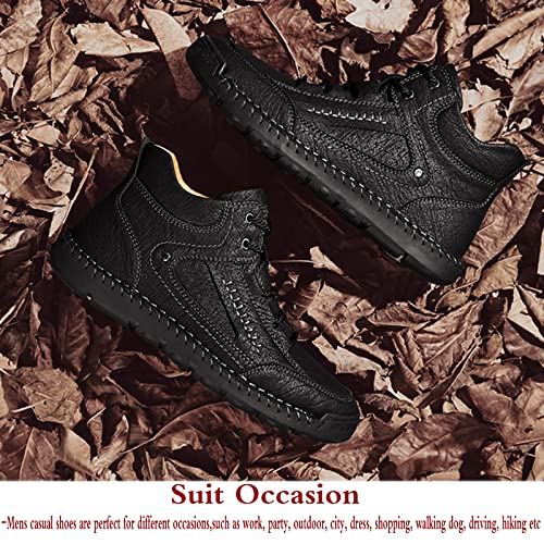 Mens Casual Loafers Shoes Ankle Chukka Boots Hand Stitching Mid top Soft Leather Lace-up Flats Oxford Walking Driving Shoes 7