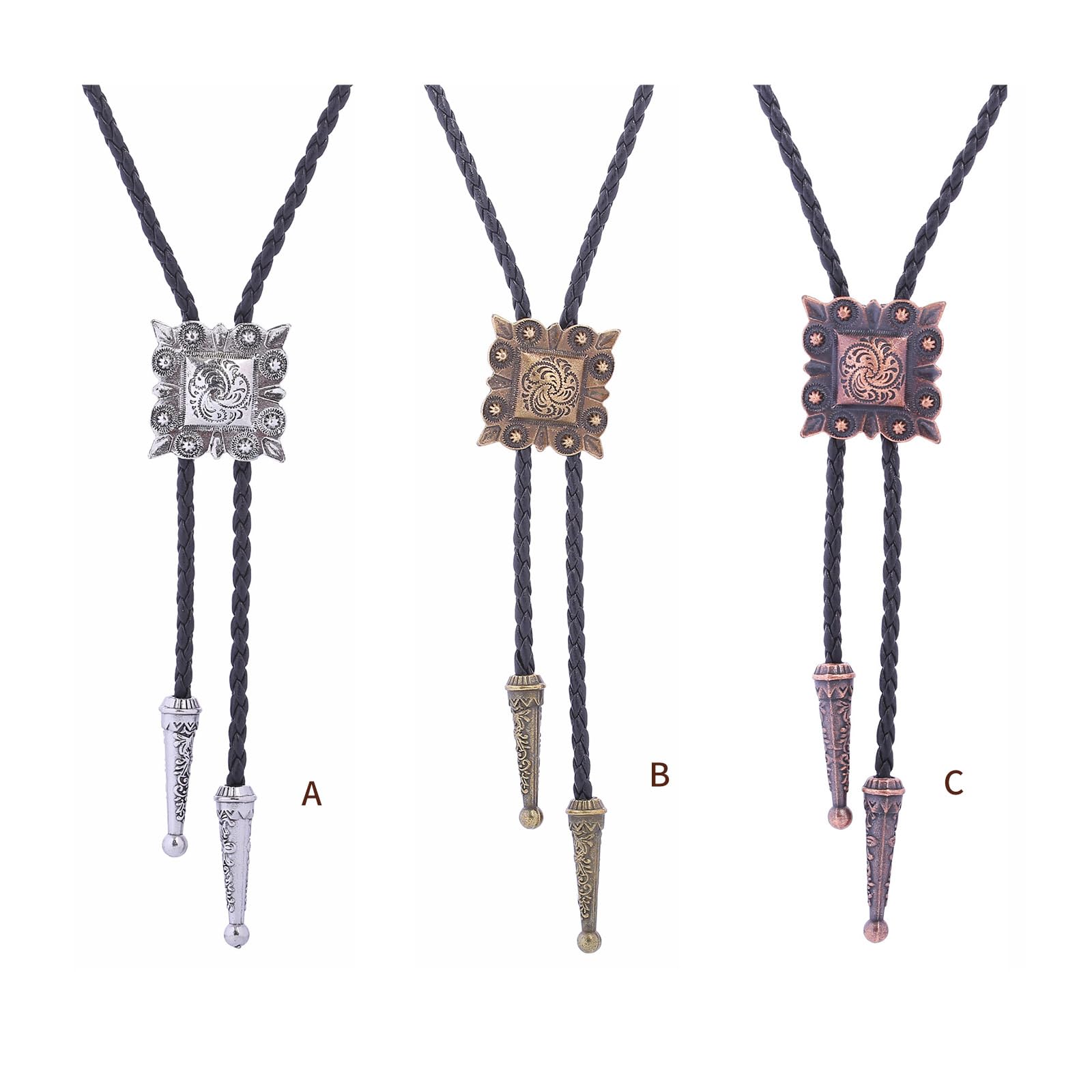Cravatte da Cowboy, Ciondolo da Uomo Vintage Metallo con Incisione Floreale(Bronze)