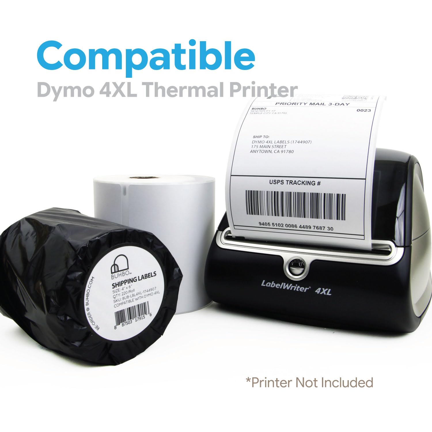 Buhbo DYMO compatibile 10,2 x 15,2 cm 4 x L Shipping Label 1744907, bianco (220 per rotolo) 20 Rolls