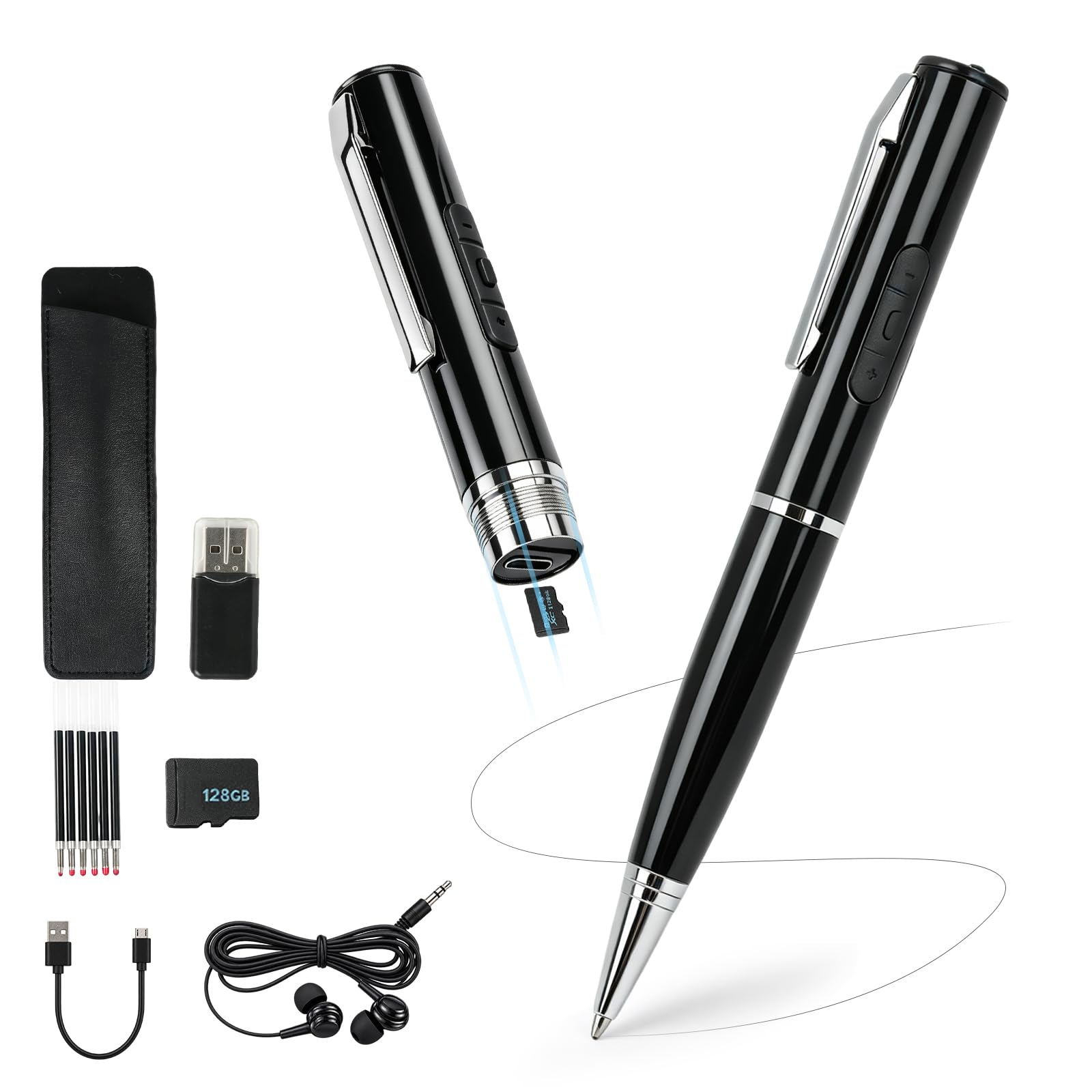 Digital Voice Recorder Pen128GB & Playback Transcription USB, 4H Recording