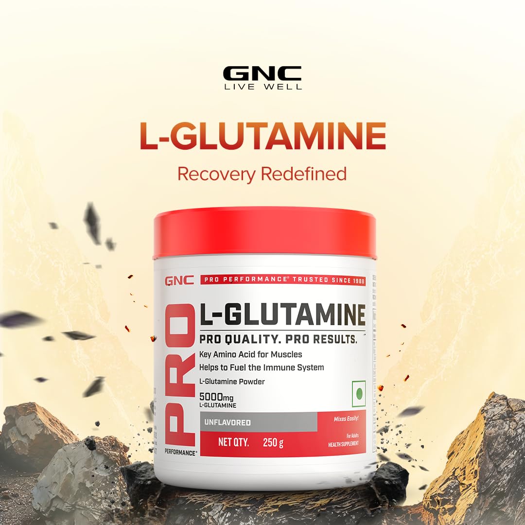 GNC PRO PERFORMANCE L-Glutamine | 5000mg Per Serving | Supports Muscle Recovery, Gut & Immune Health | Gluten-Free, Lactose-Free | Unflavoured | 250g 1