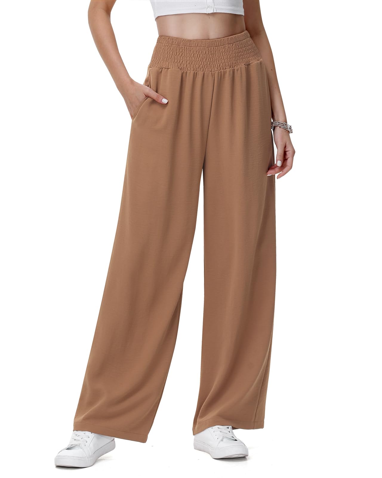 HMIYA Weite Hosen Damen Lässig Leicht Sommerhose Hohe Taille Palazzo Hose mit Taschen