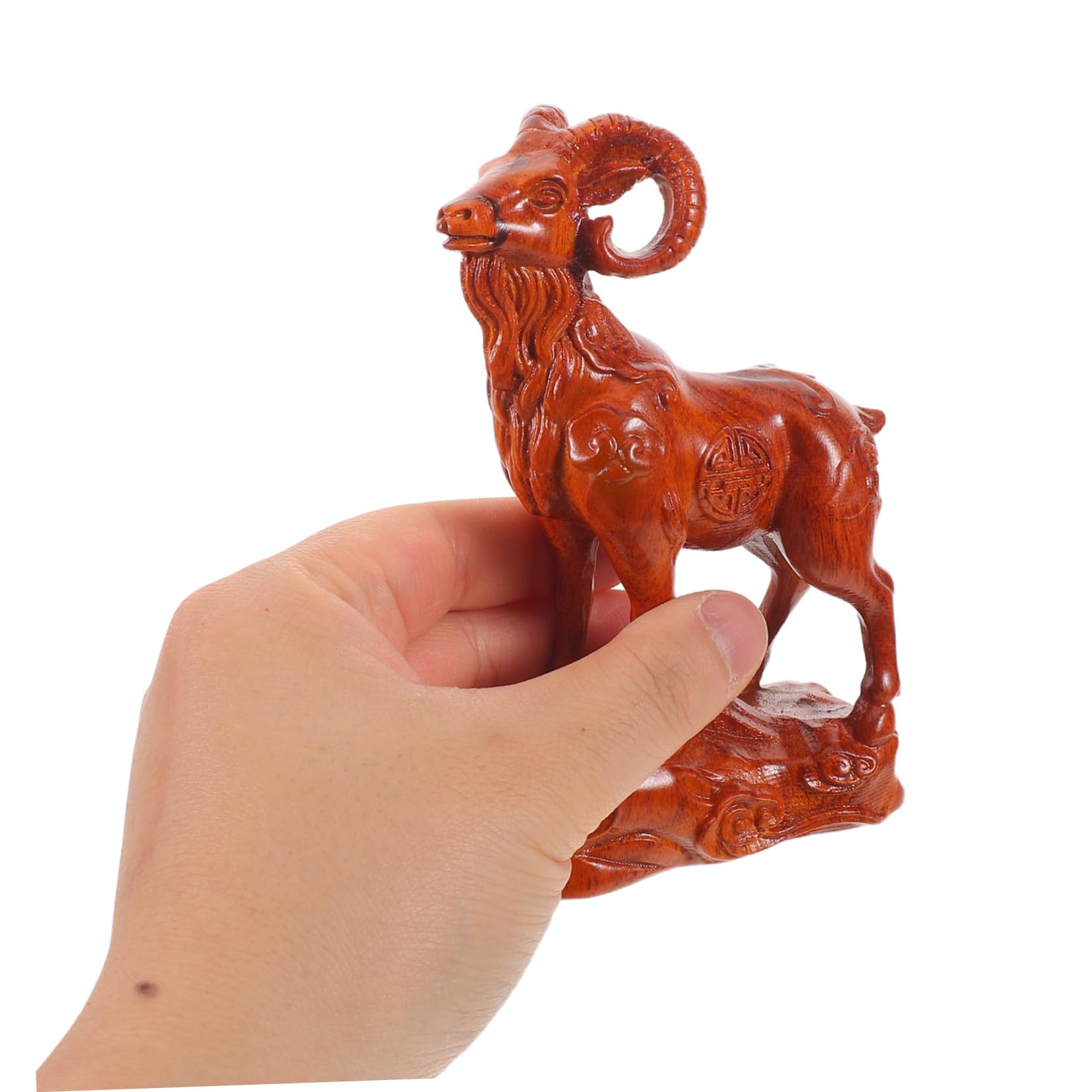 5 Piezas Figura de Cabra Tallada a Mano en Madera de 12,7cm para Hogar