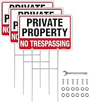 Vista 1 de T&R Cartel de Prohibido Pasar Propiedad Privada con Estaca en H para Exterior, Paquete de 3, 12"x8" de 0.040 de Aluminio Pesado Libre de Óxido