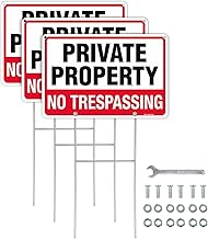 T&R No Trespassing Sign Private Property Sign with H Stake for Outside,3 Pack,12"x8" .040 Rust Free Heavy Aluminum, Waterproof,Includes Matching Screws & Wrench, Easy to Mount