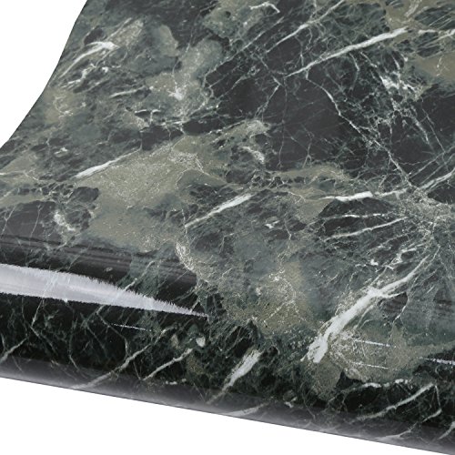 Wallstickery Marble Paper for Counter top Faux Black Green Granite Wallpaper Gloss Self Adhesive Sticky Stone Look Wall Stickers Removable Peel and Stick Kitchen cabinets