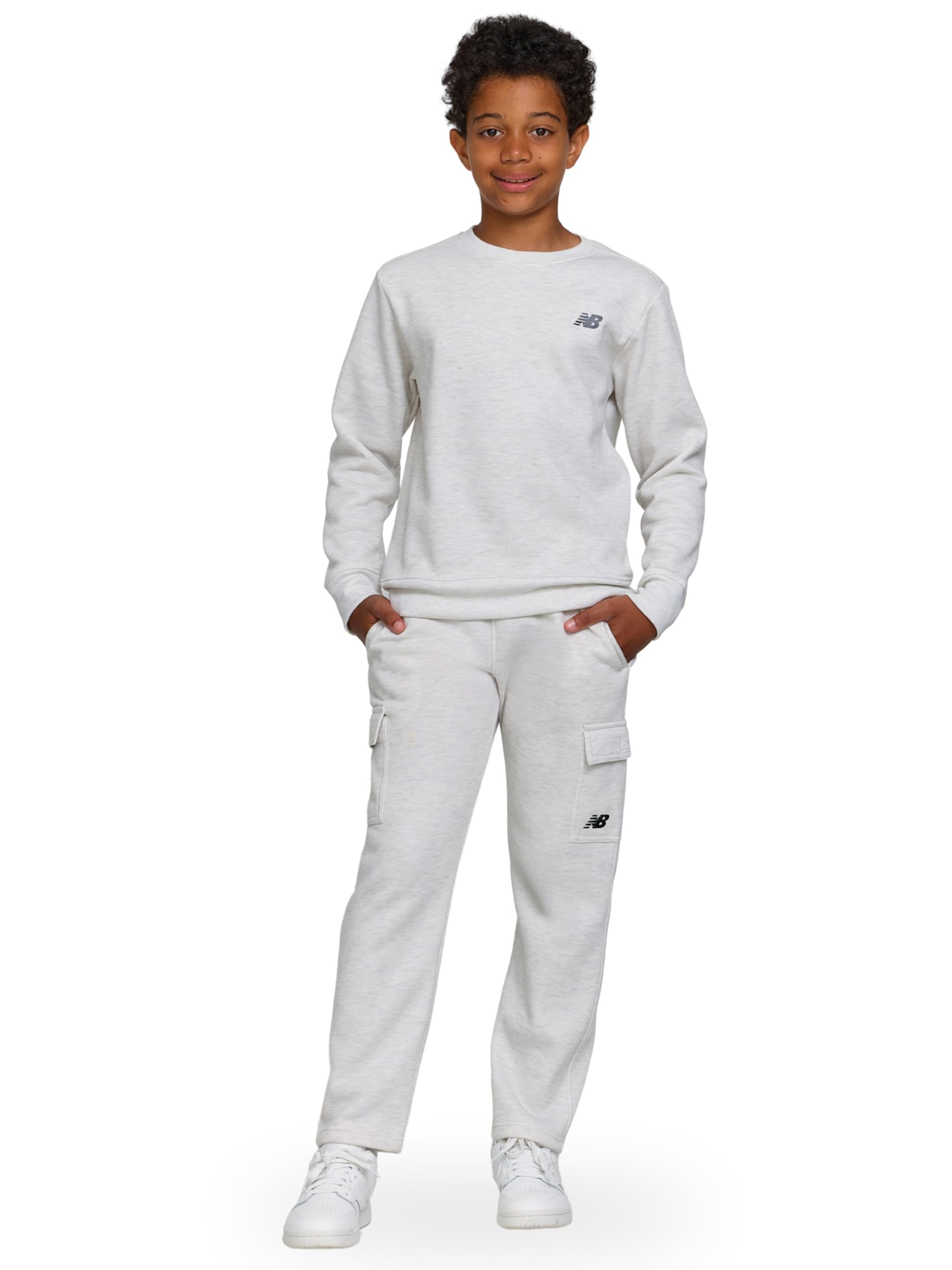 New Balance Set da 2 pezzi per ragazzi e bambini, in morbido pile, con felpa e pantaloni cargo (2T-12)