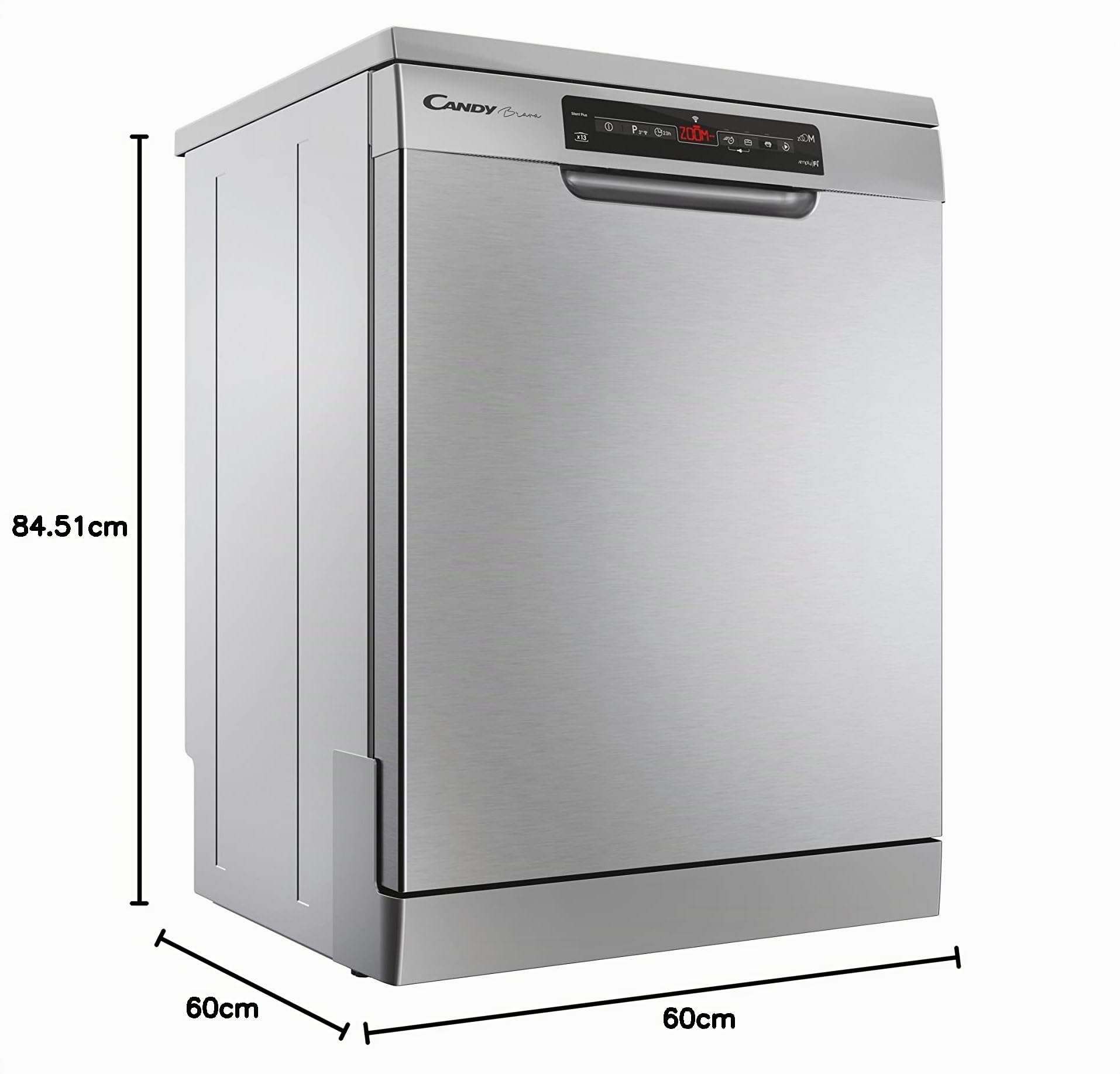 Candy Brava CDPN 2D360PX, Lavavajillas 60 CM, 13 Servicios, Digital, Wi-Fi, Alexa y Google Home, 9 Ciclos, Zoom 39', 47DB, Tripe Filtro Autolimpiante, Indicador Tiempo, Inicio Diferido, Inox