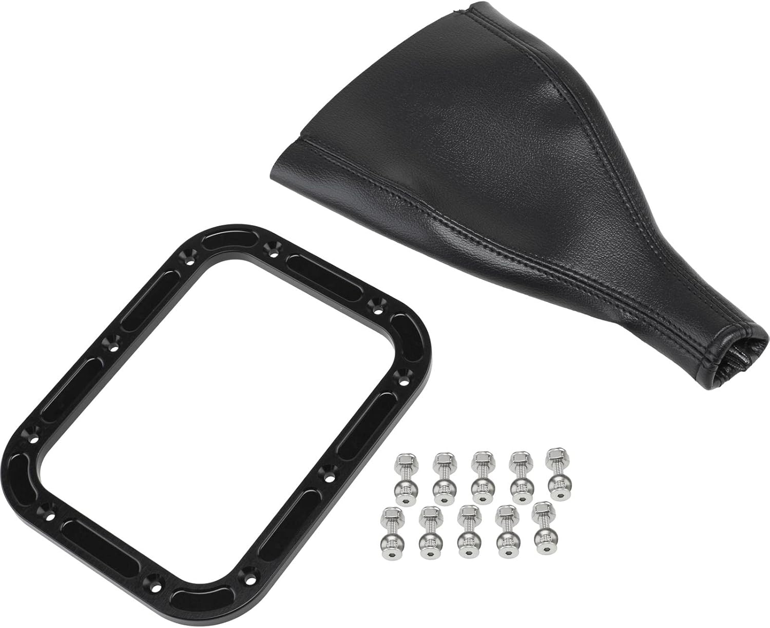 Speedway Motors Rectangle Shifter Boot with Billet Aluminum Ring for Hot Rods: Black Anodized Finish, Premium Vinyl, 6-3/4" x 5-1/4", Easy Installation, Includes Stainless Steel Screws