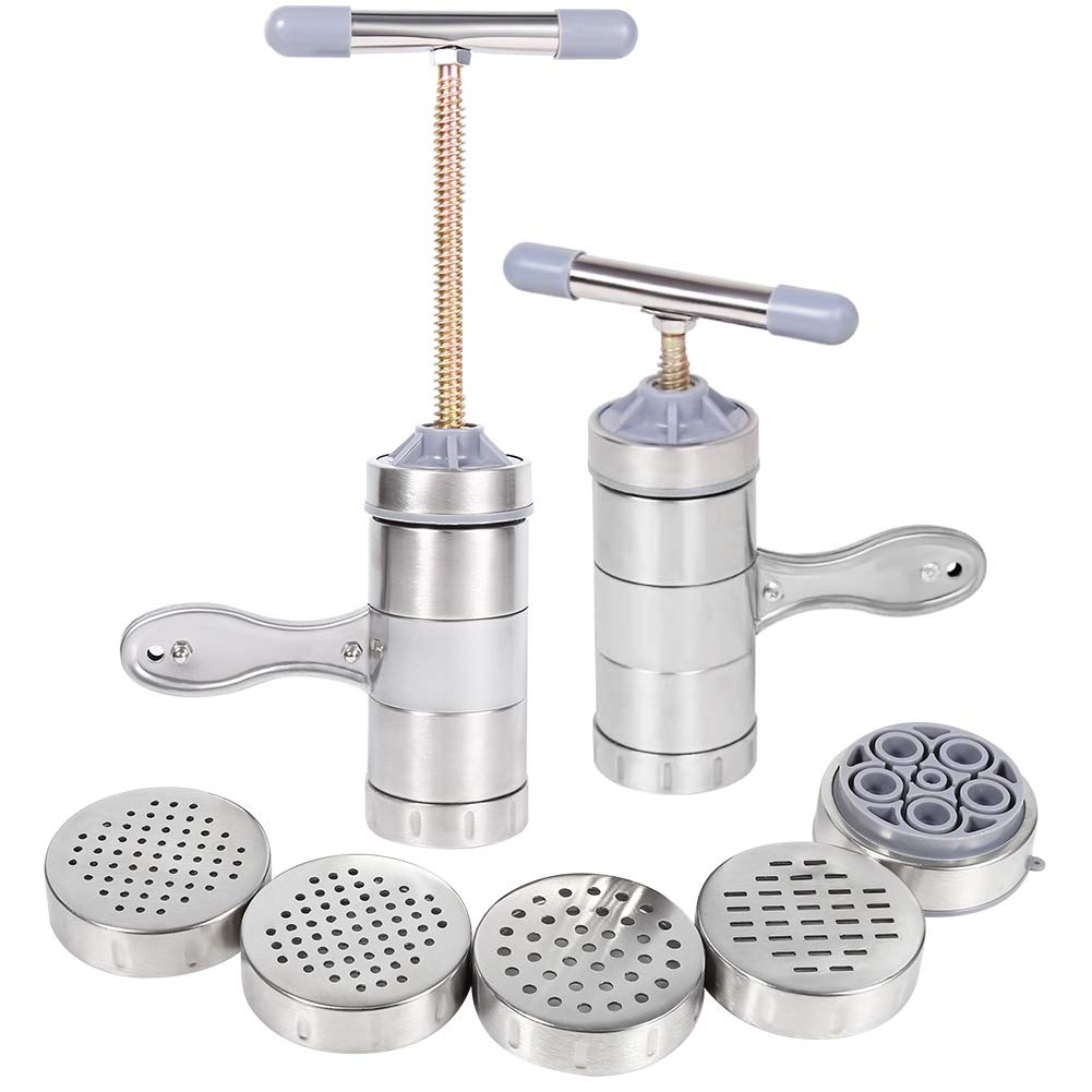 Macchina per la Pasta Manuale in Acciaio Inossidabile Portatile con 5 Muffe per Casa e Ristorante