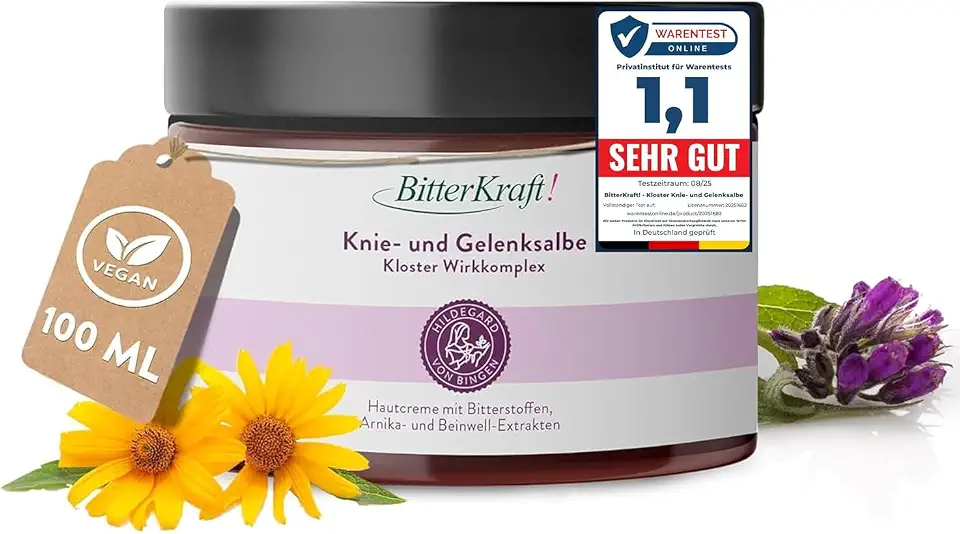 Beinwell zur Wundheilung und bei stumpfen Verletzungen 3 BitterKraft! Kloster Knie- & Gelenksalbe 100 ml – nach Hildegard von Bingen - mit Arnika, Beinwell & Rosmarin– 100% Natur – Made in Germany