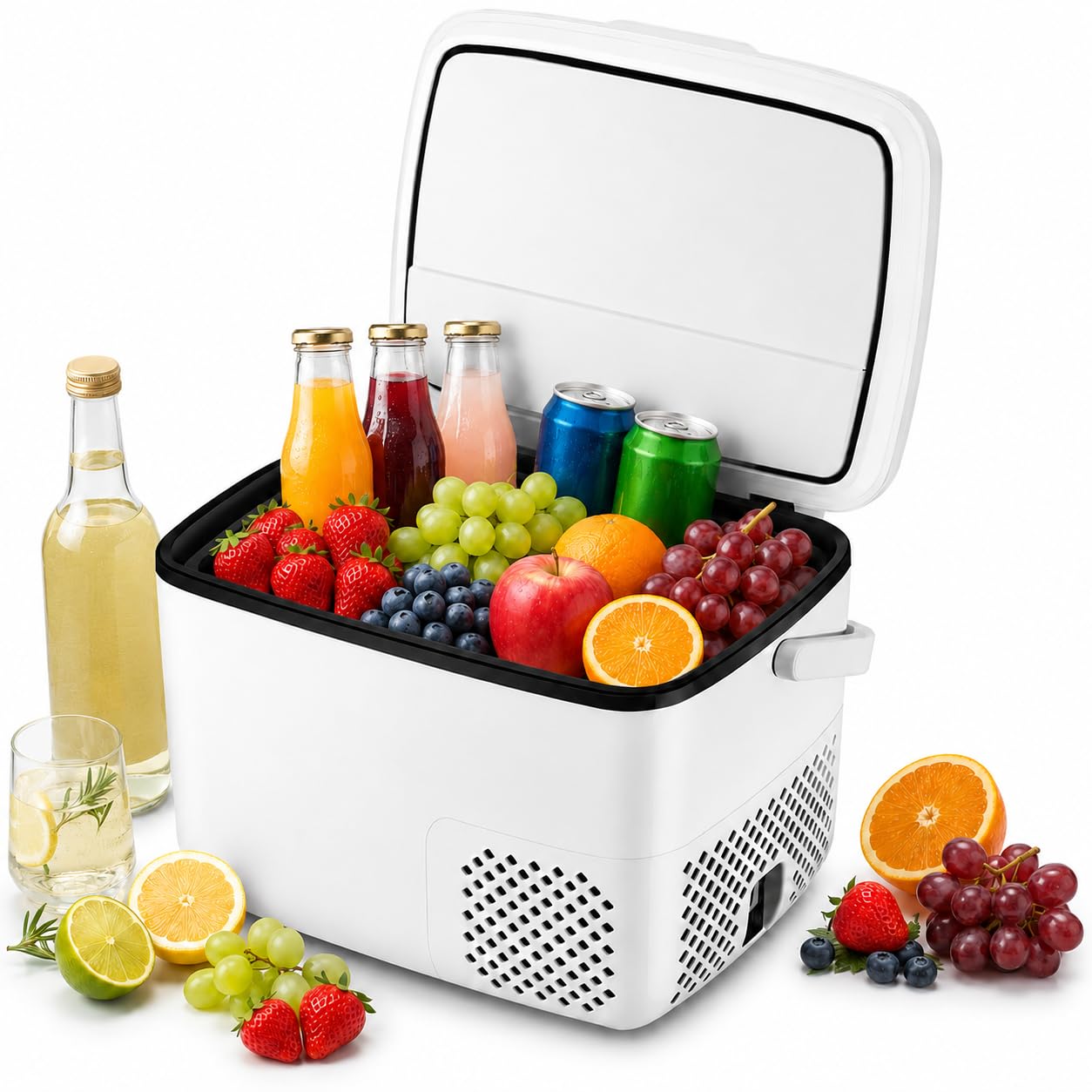 pedenencelia 12V Car Fridge 18L, Compact Portable Refrigerator with Compressor Cooling, LED Digital Temperature Control, Foldable Handle, 12V/24V Electric Cooler for Car, Truck and RV