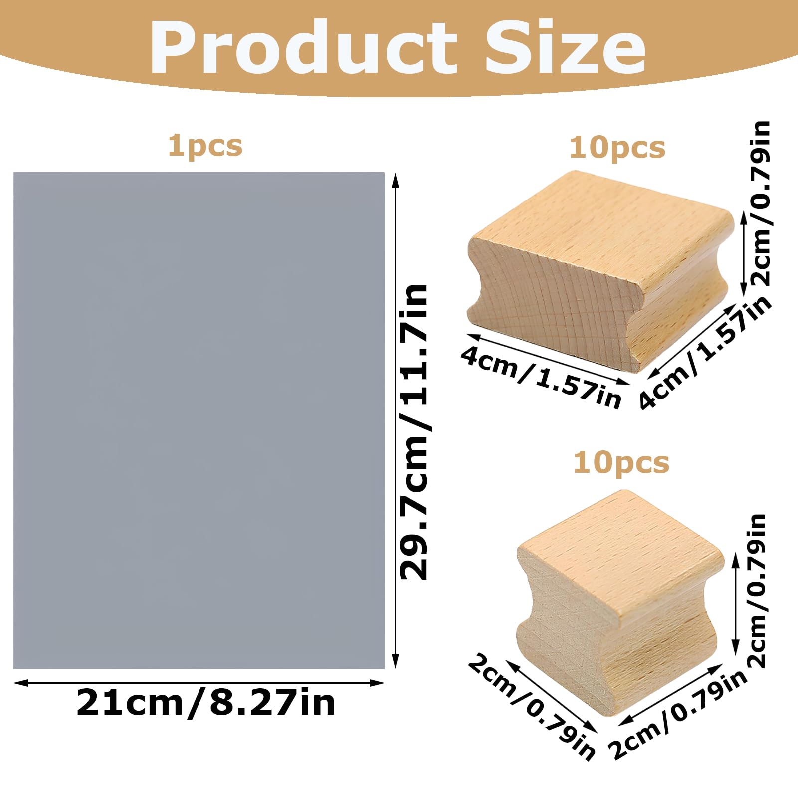 DIY-Stempel, 20 PCS Blanko-Stempelhalter aus Hartholz für Lasergravur, mit Grauem Stempelbogen Aus Gummi, 2cm /4cm