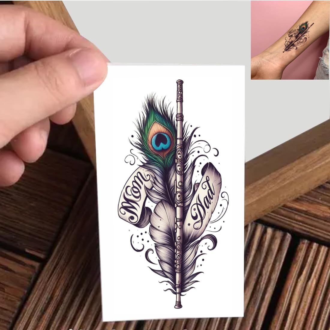 VANVATI Mom Dad With Krishna Flute Design Temporary Tattoo Stickers For Male Female Tattoo Sticker-picture-18