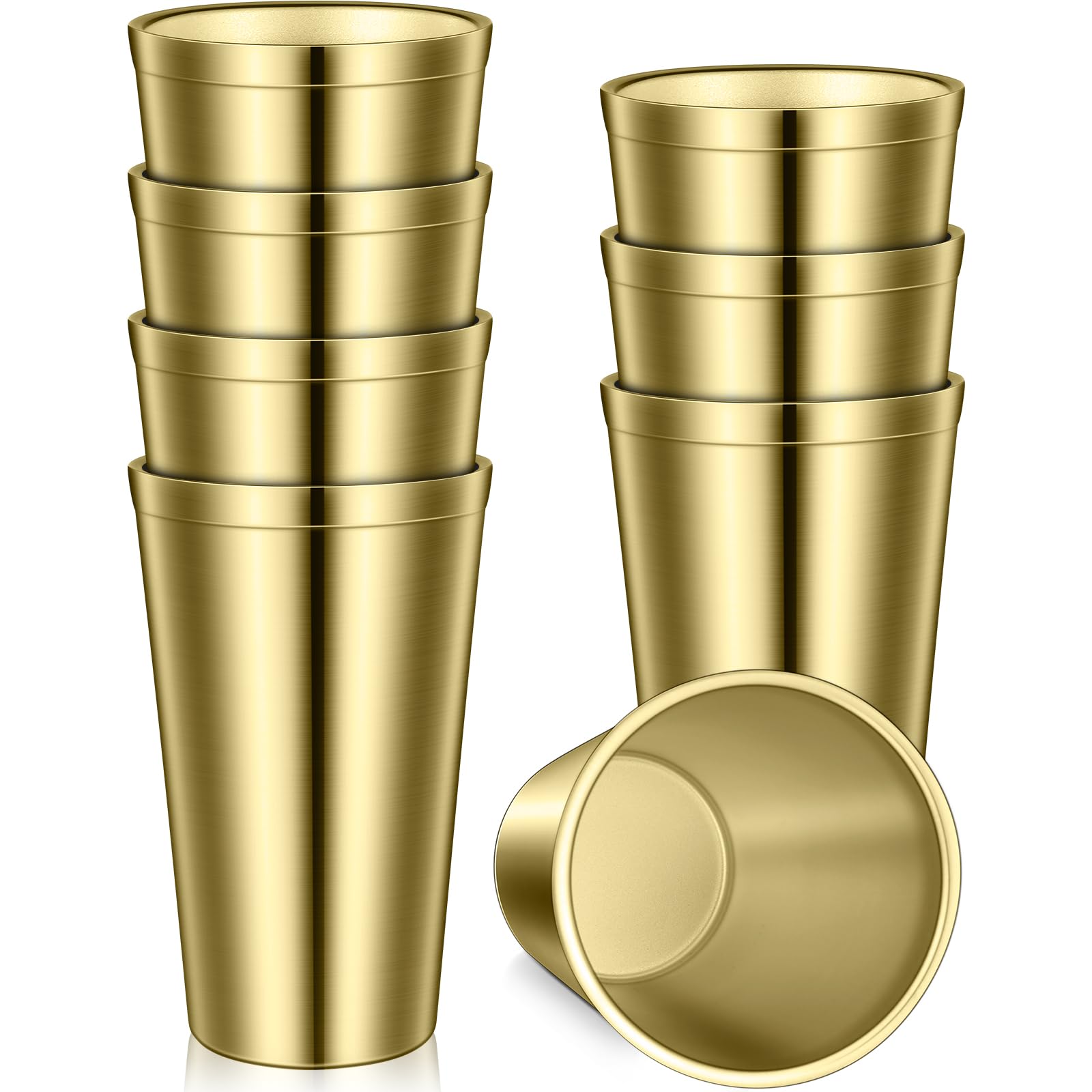 Zopeal Edelstahlbecher, 473 ml, doppelwandig, vakuumiert, stapelbar, unzerbrechliche Trinkgläser für Zuhause und draußen (Gold, 8 Stück)