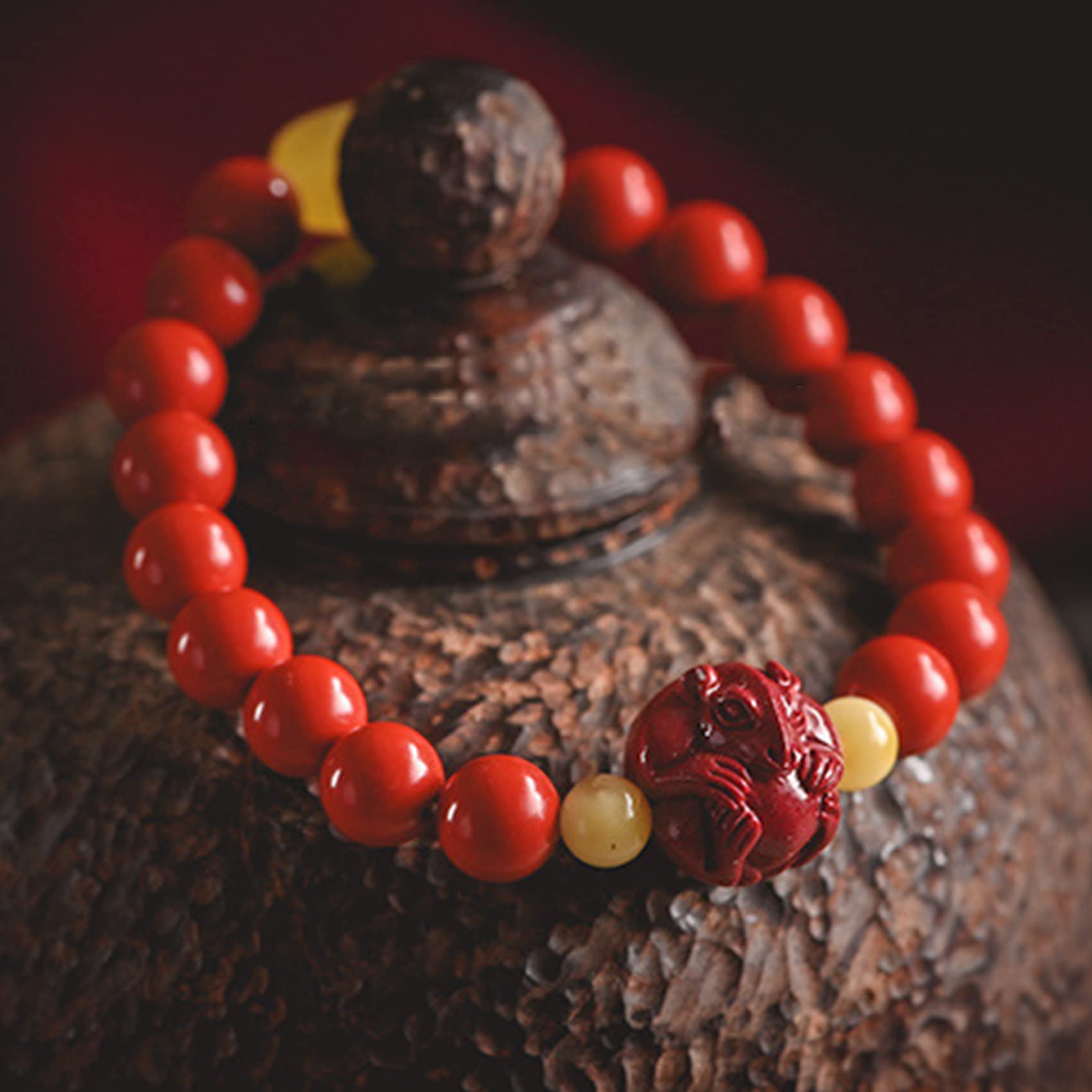 YDYDTTKD Bracciale con Pietre preziose Naturali, Braccialetto Cinese con Pietra Animale cinabro, amuleto da 8 mm, ricchezza, buona Fortuna, Quarzo Rosso, Anno di