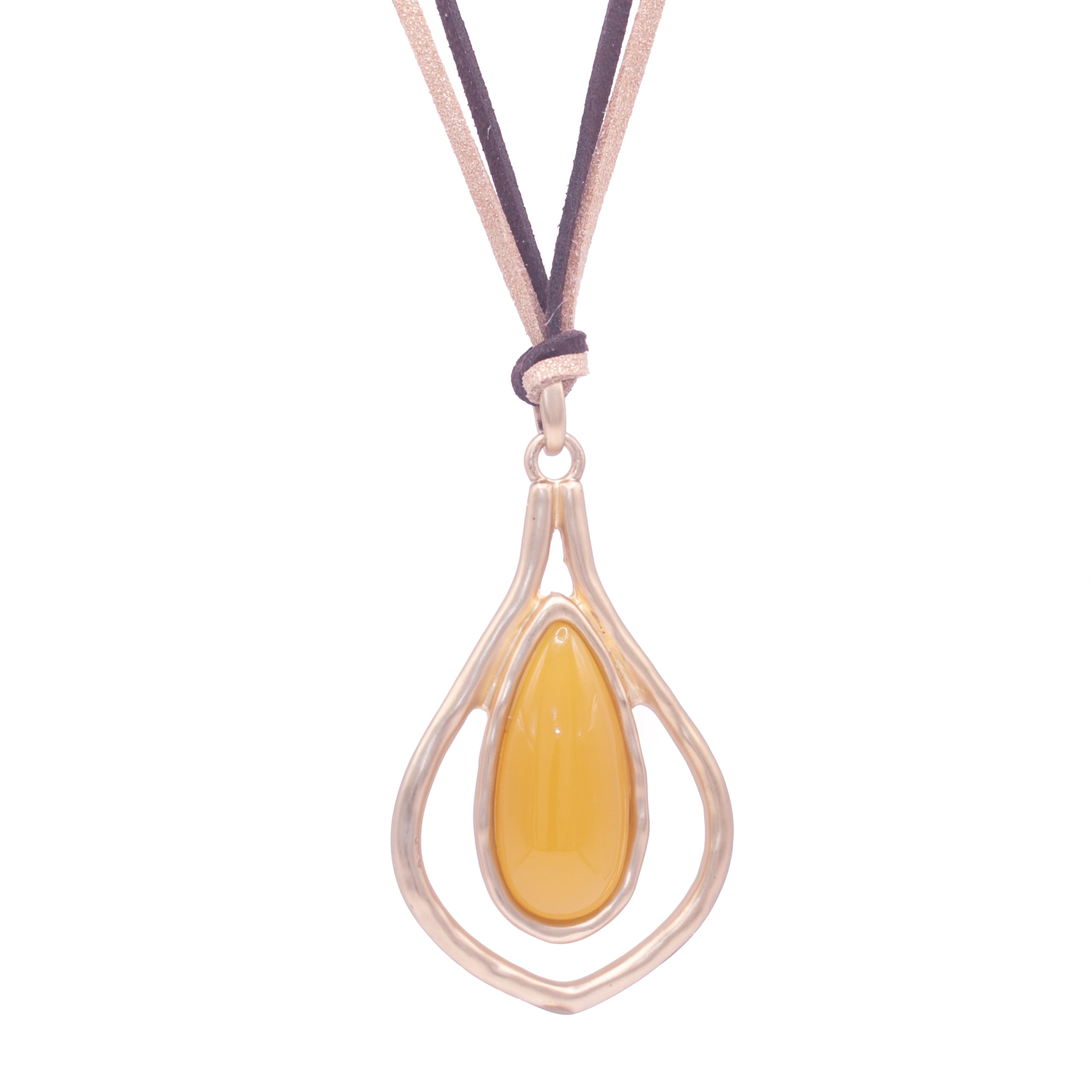 Colgante Gota Mujer - Colgante Largo con Forma de Gota - Collar Dorado Grande con Cadena de Dos Colores Ajustable - Estilo Hippie Bohemio - Talismán de la Suerte(Amarillo)