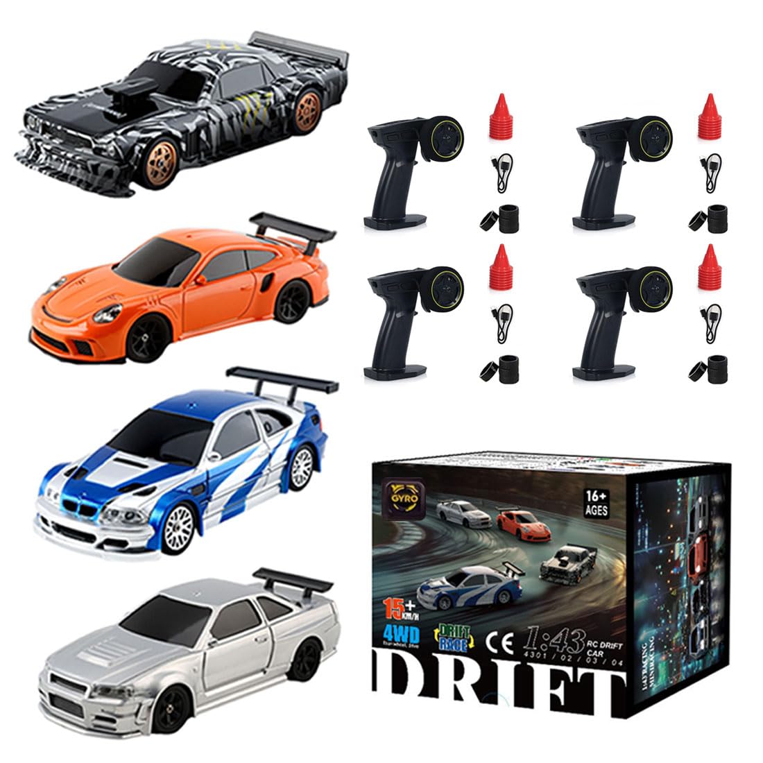 KAROYD 1/43 Scale RC Mini Racing Car, Full Proportional Electric Mini Racing Drift Car Model with Lights Kit (RTR) - Gyroscope Version