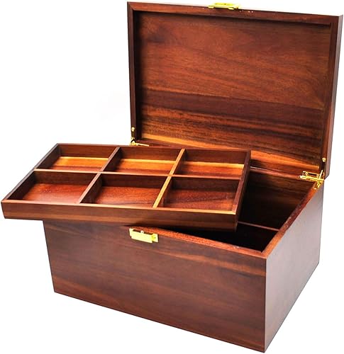 Caja de almacenamiento grande de madera con tapa con bisagras, madera de acacia con bandeja ajustable, baúl de recuerdo de madera, perfecta para