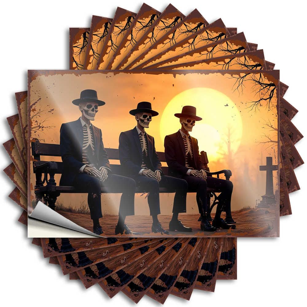 Encouraging Quote Aesthetic Decals, Teen Stuff Cute Pattern Design for Boss Notebook | Laptop Removable Vinyl Three Skeletons in Tuxedos Sitting On A Bench At Sunset(6X9CM)