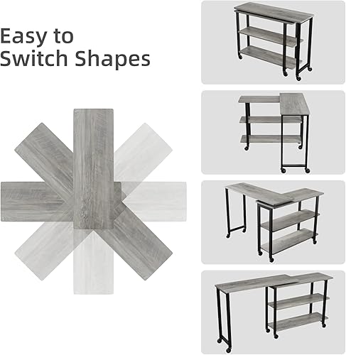 Miniatura 4 de Towallmark 360 Rotatable Sofa Side Table Mobile End Table with 2-Tier Storage Shelves, Mobile Laptop Table with Sturdy Metal Frame and 6 Universal