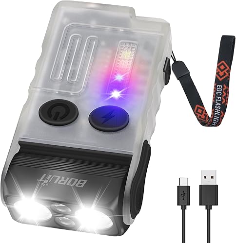 BORUIT V20 - Linterna pequeña y potente con cabeza giratoria de 180, súper brillante, 1000 LM con luz lateral de mazorca, linterna recargable USB C