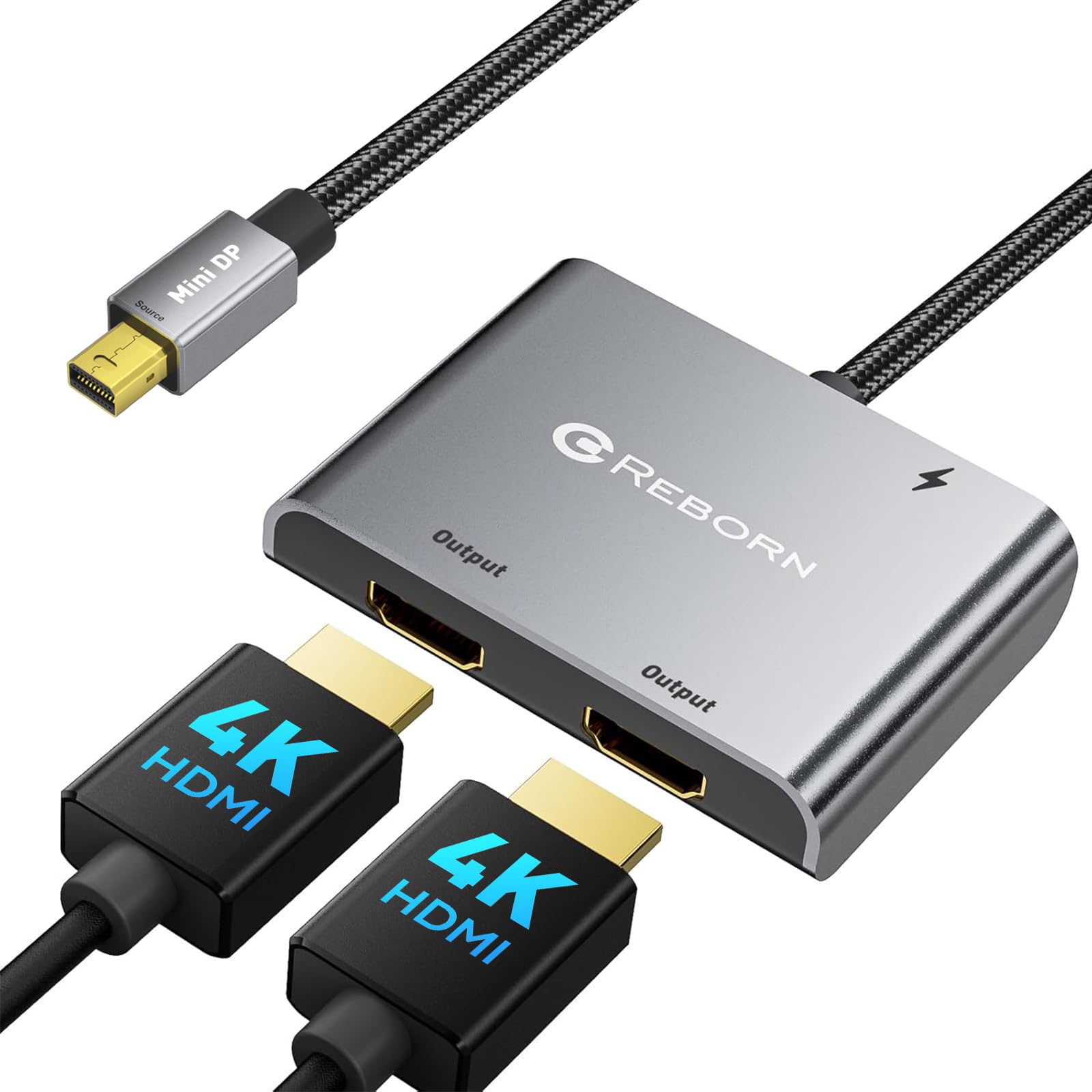 Reborn Adattatore da Mini DisplayPort a doppio HDMI 4K a 60Hz