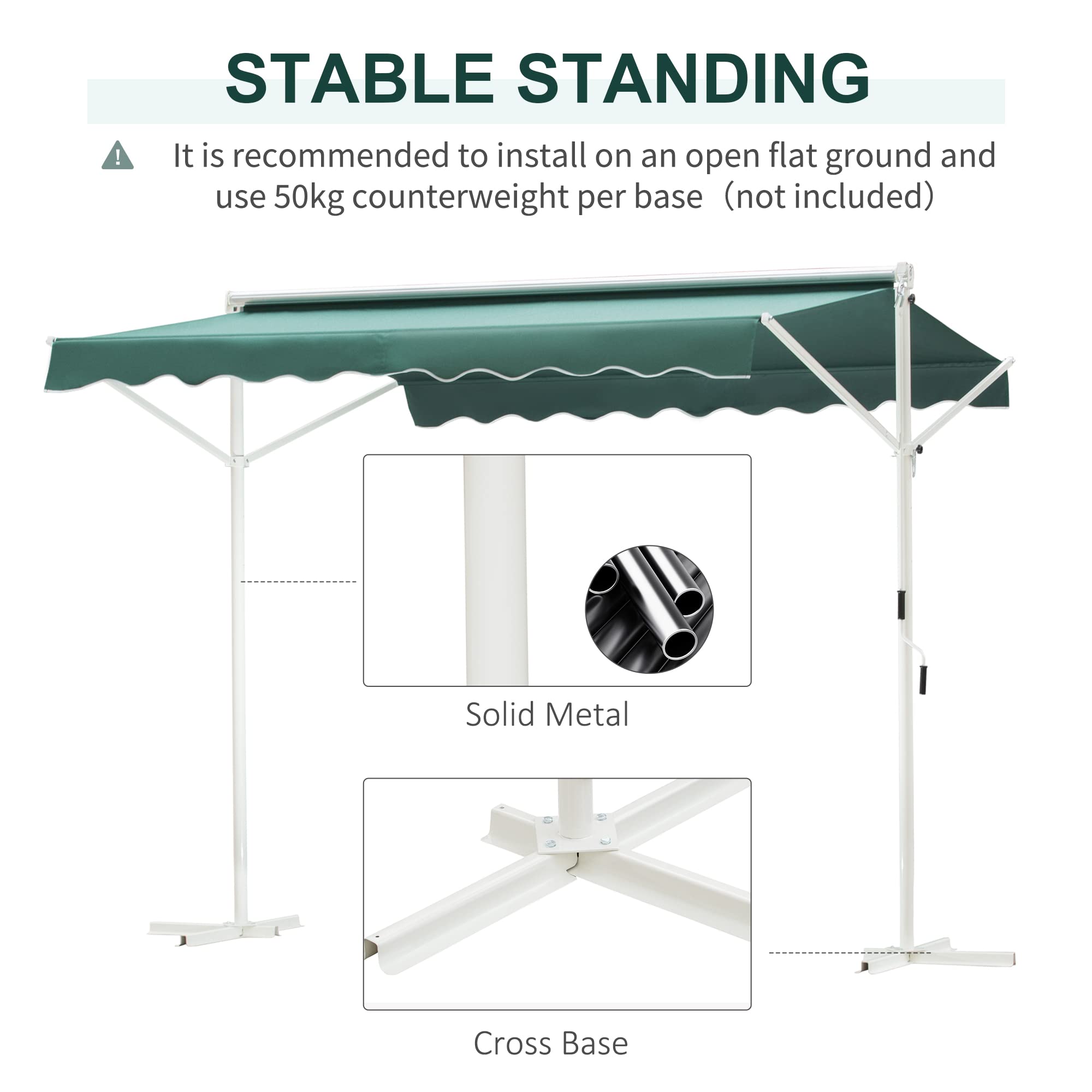 Buy Outsunny 300 x 300CM 2 Side Free Standing Manual Awning Canopy