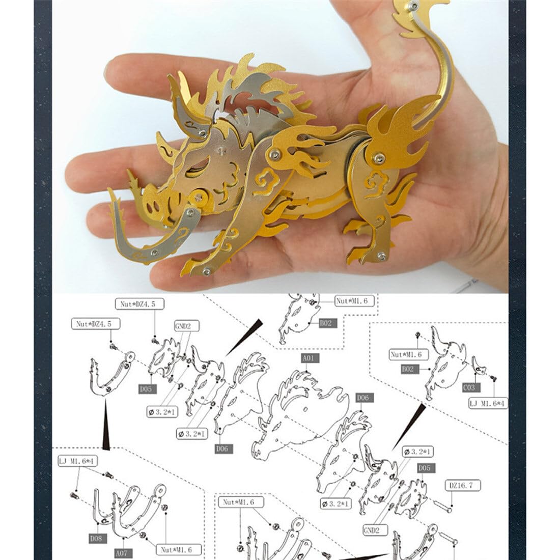 Generic Set di puzzle in metallo 3D, in metallo 3D, per adulti, 100 pezzi, nero 3D, taglio laser, in metallo, 3D