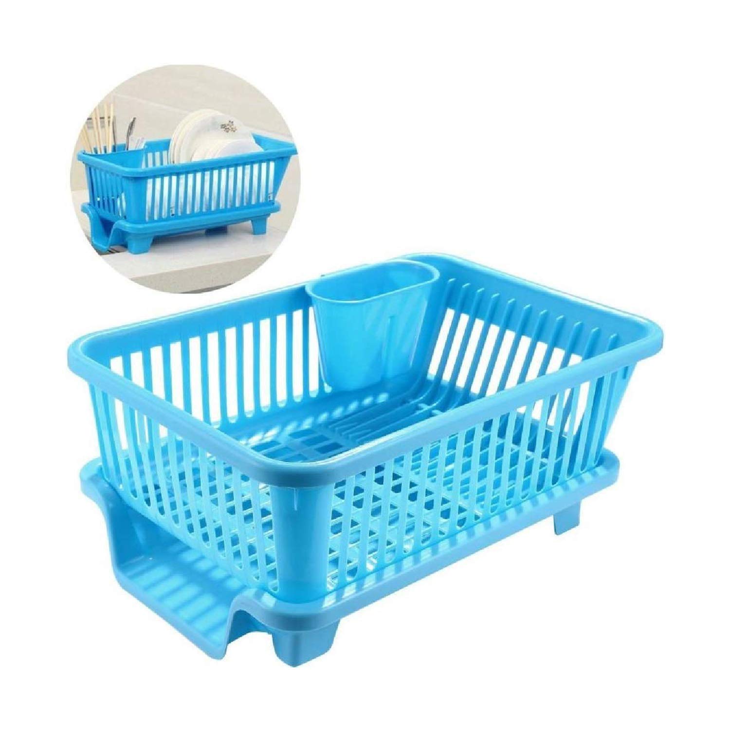 RADIANT Basket Drainer & Dish Drainer for Kitchen Utensils/Dish Drying Rack with Drainer/Bartan Stand (Plastic, Blue) (23 x 46 x 56 cms)
