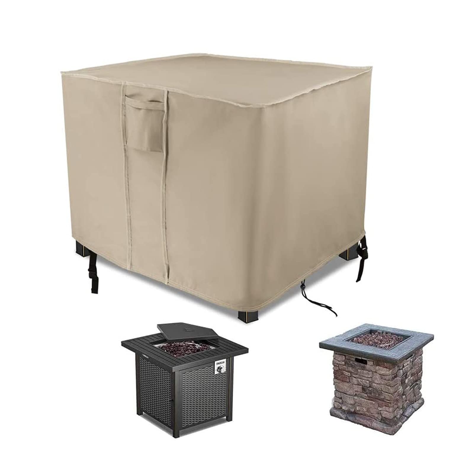 POMER Gas Fire Pit Cover Square 30inch, Beige 600D Heavy Duty Fabric with PVC Waterproof Coating Furniture Cover for 30in Firepit Table-image-31