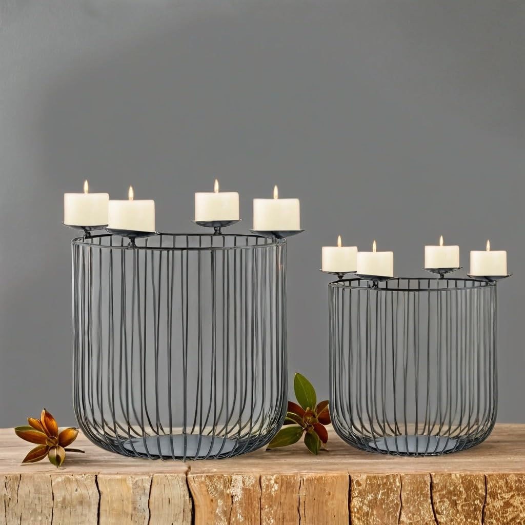 2er Set Moderner Kerzenständer Donato modern aus Metall in Schwarz