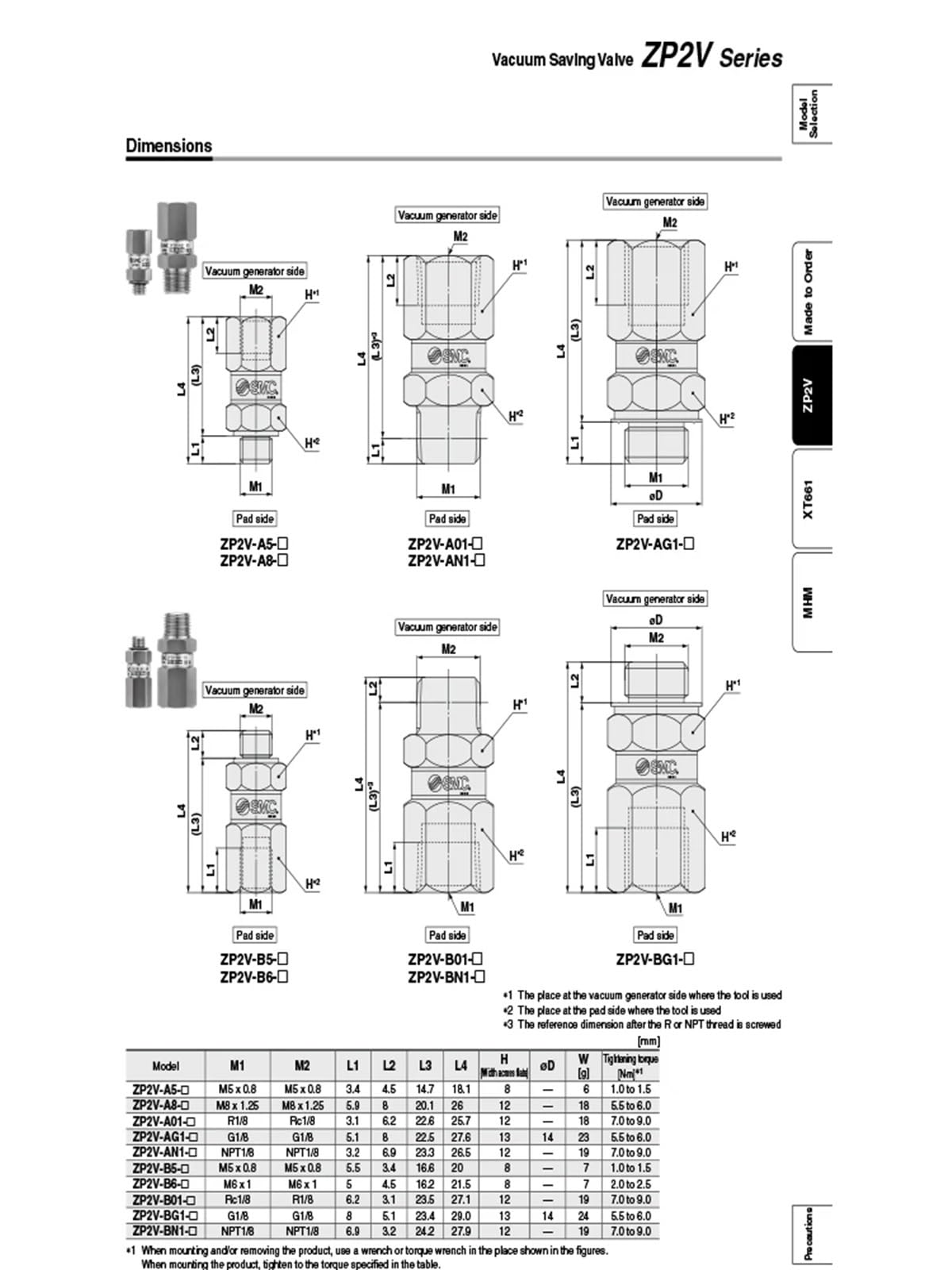 Válvula lógica de Mandril de vacío ZP2V-A5/A8-B5/B6/B01-03 05 07 10 Válvula de retención de Seguridad unidireccional ZP2V-A5W4/A01W6/AG1W6-03/05/07/10 | ZP2V-A01W6-10