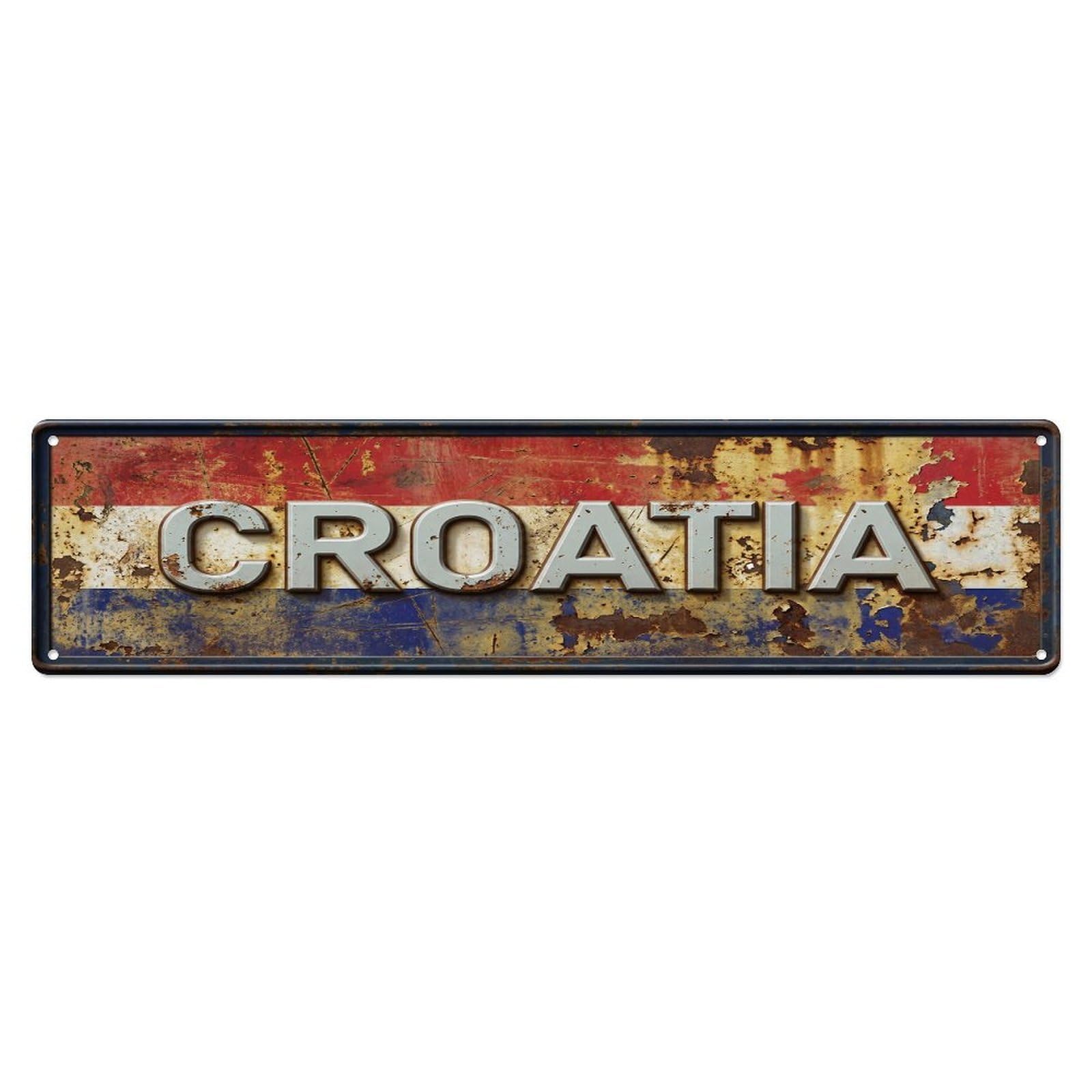 Olhnbad 4X16inch(10X40cm) Vintage Croatia Flag Pattern Metal Tin Sign