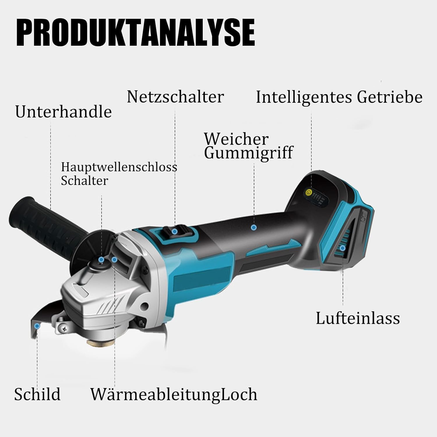 Akku Winkelschleifer Kabellos，Ersatz für Makita Akku 18V, mit 2× 5.5Ah Akkus & Ladegerät, Neues Upgrade Akku Flex Trennschleifer 125mm, 9000U/min, für Präzises Trennen und Schleifen（Blau）