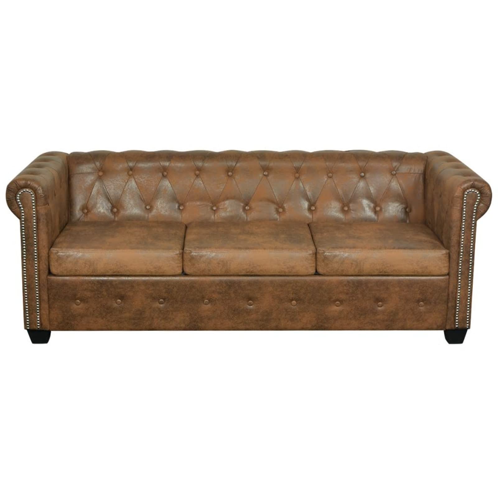 Mogou Divano Chesterfield 3 posti, Divano Letto, Divani Salone, Poltrona Divano Letto, Divani Moderni, in Pelle Artificiale Marrone